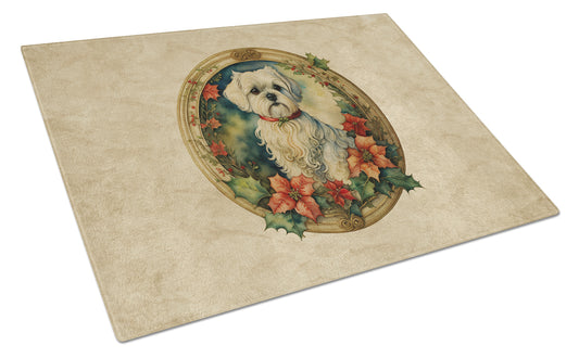 Buy this Maltese Christmas Flowers Glass Cutting Board