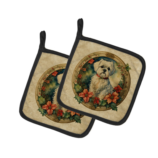 Buy this Maltese Christmas Flowers Pair of Pot Holders