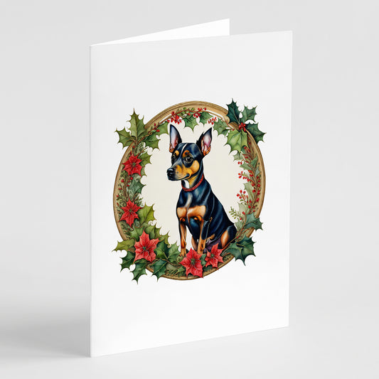 Buy this Miniature Pinscher Christmas Flowers Greeting Cards Pack of 8