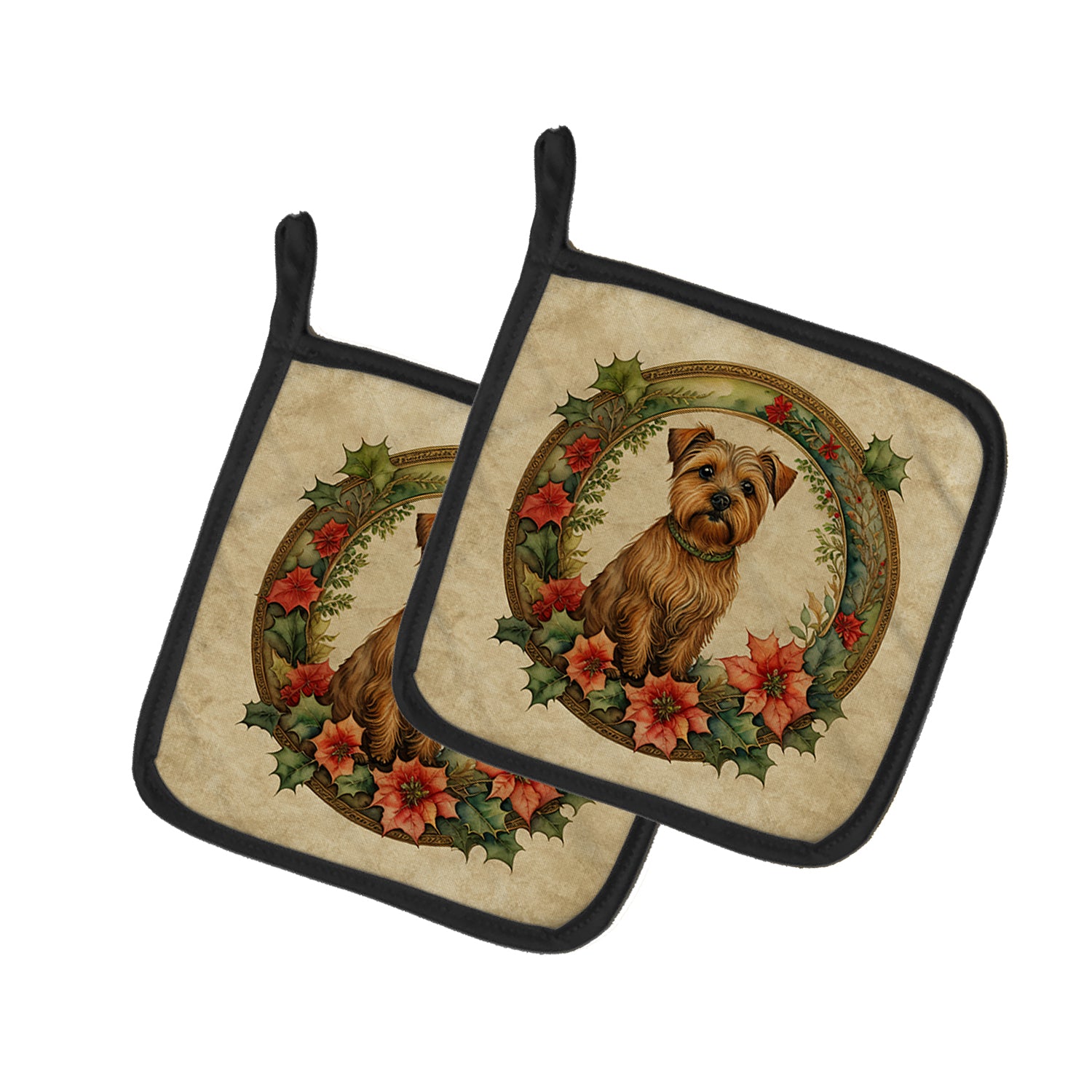 Buy this Norfolk Terrier Christmas Flowers Pair of Pot Holders