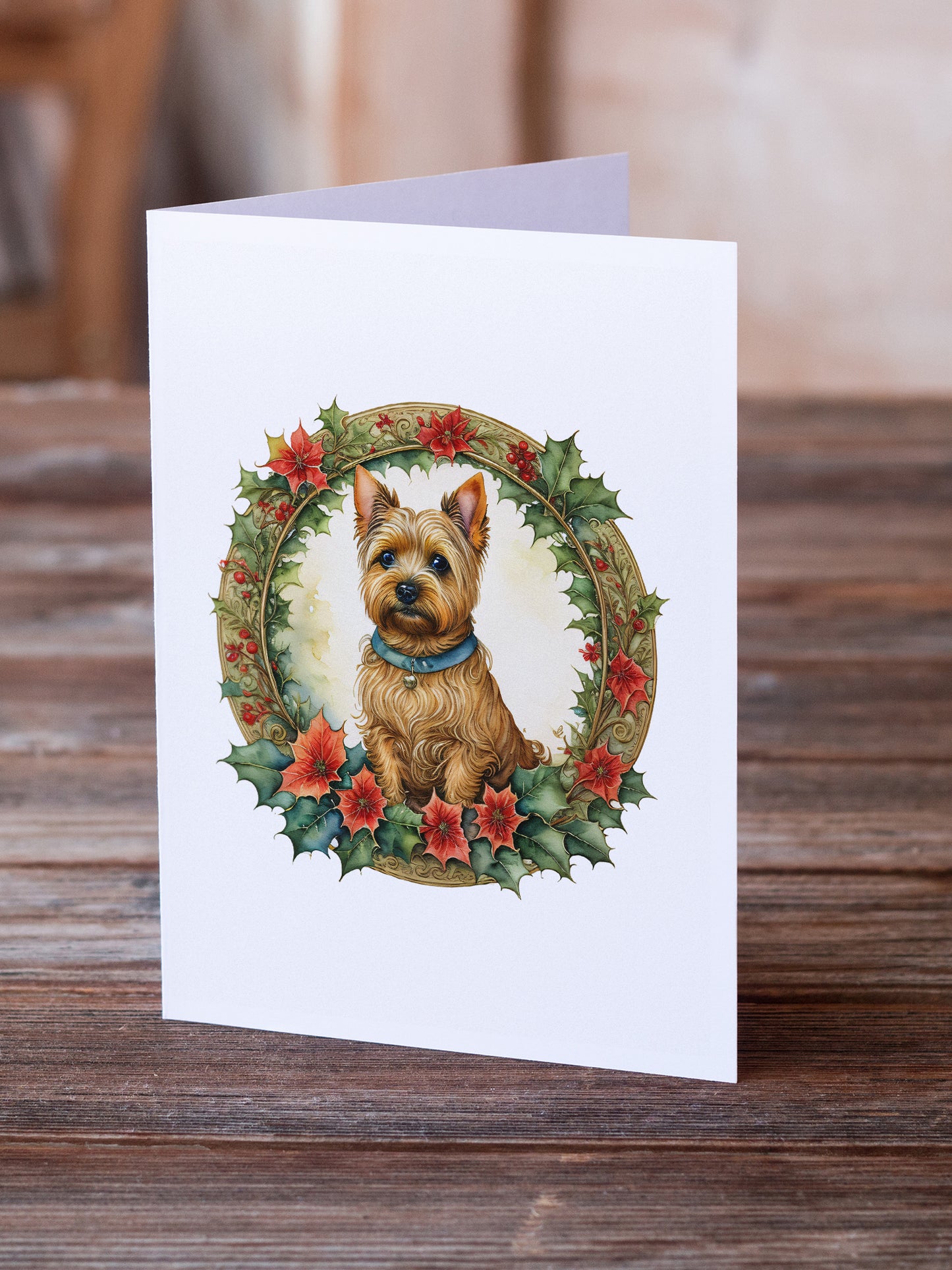 Norwich Terrier Christmas Flowers Greeting Cards Pack of 8