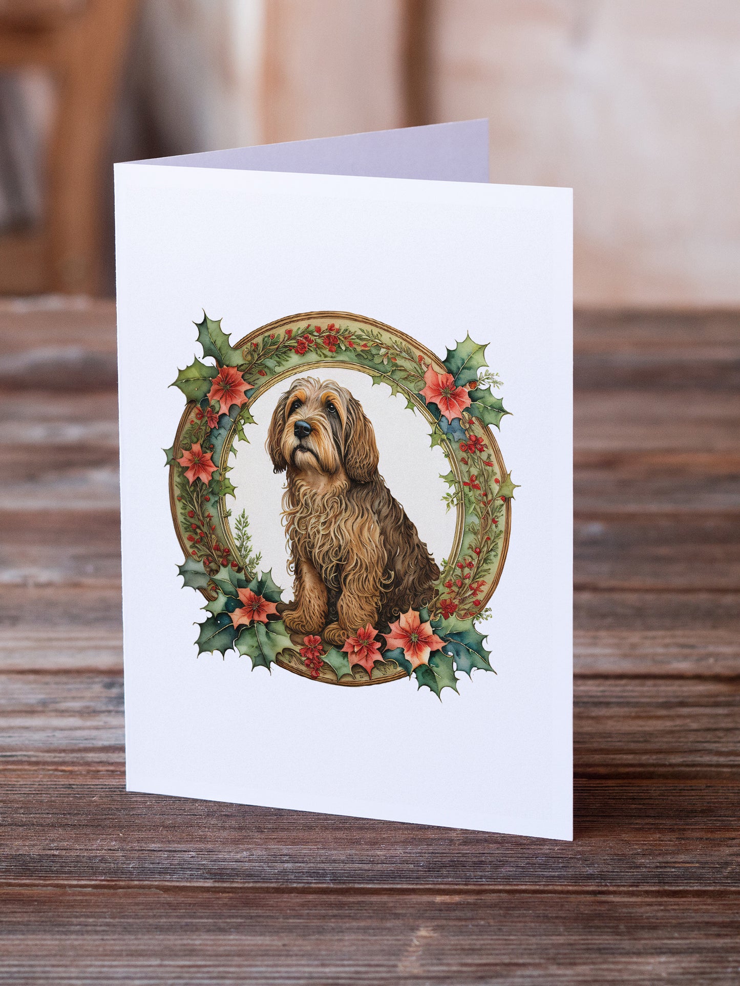 Otterhound Christmas Flowers Greeting Cards Pack of 8