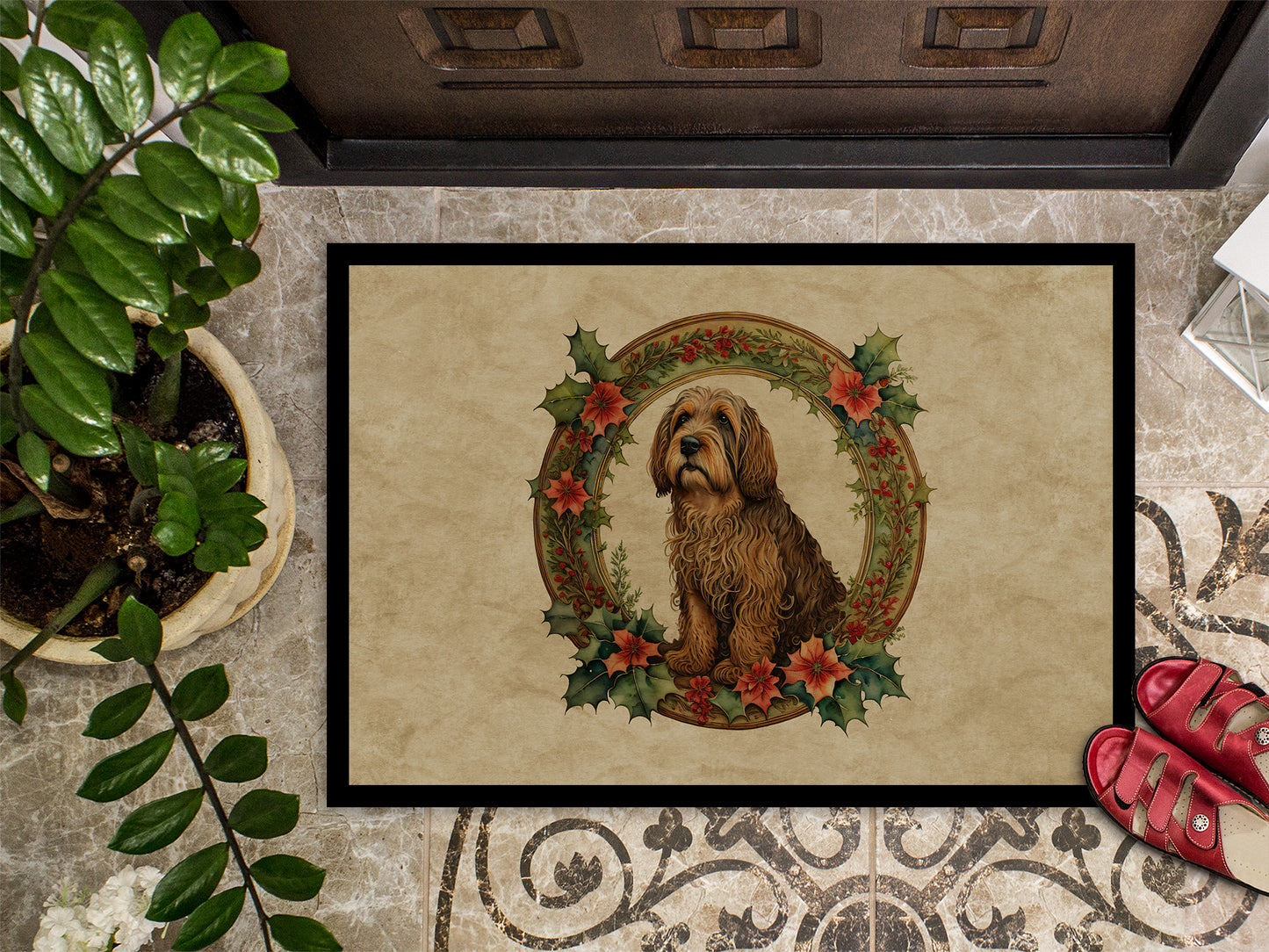 Otterhound Christmas Flowers Doormat