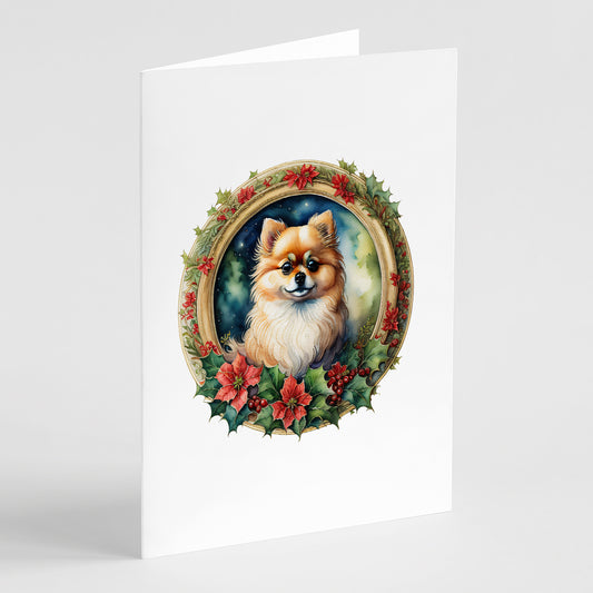 Buy this Pomeranian Christmas Flowers Greeting Cards Pack of 8