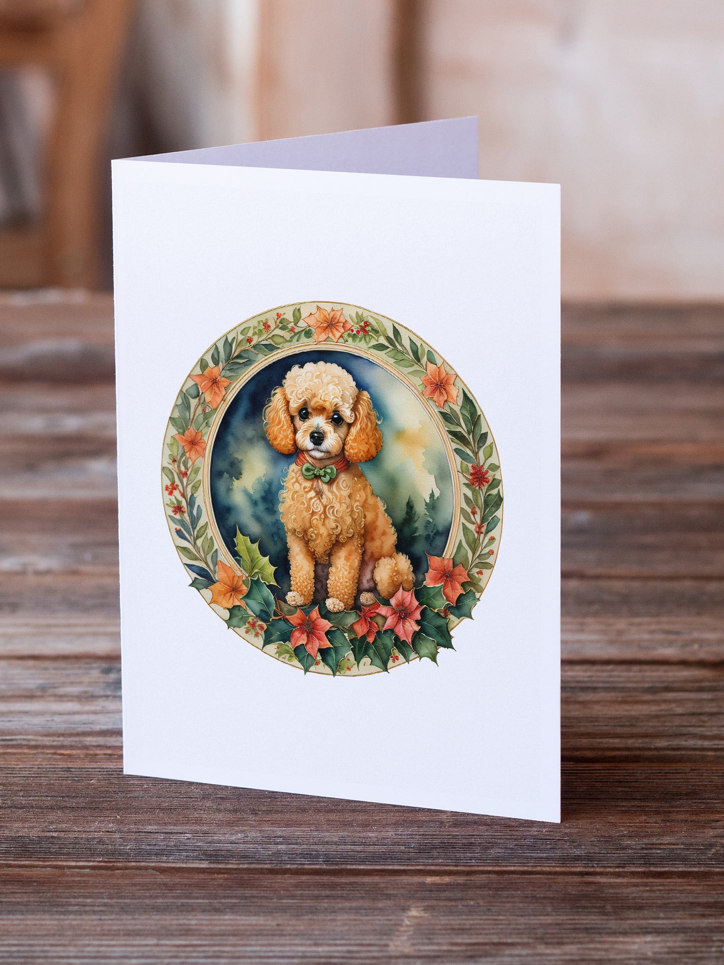 Poodle Christmas Flowers Greeting Cards Pack of 8