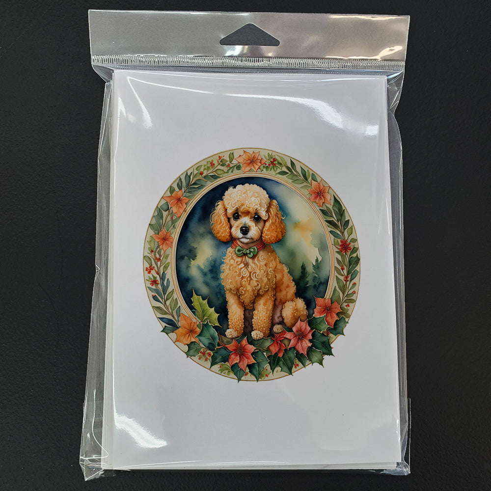 Poodle Christmas Flowers Greeting Cards Pack of 8