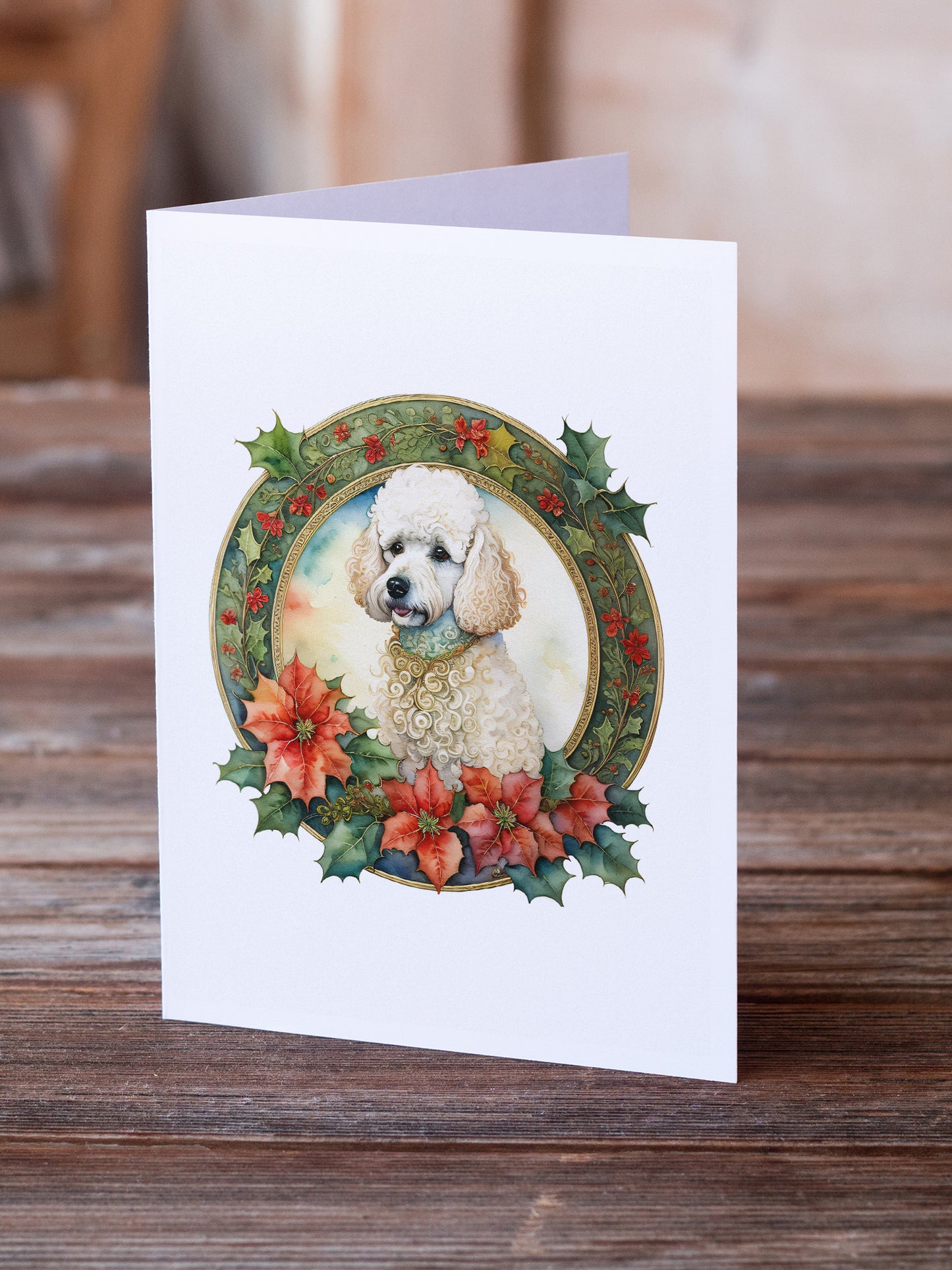 Poodle Christmas Flowers Greeting Cards Pack of 8