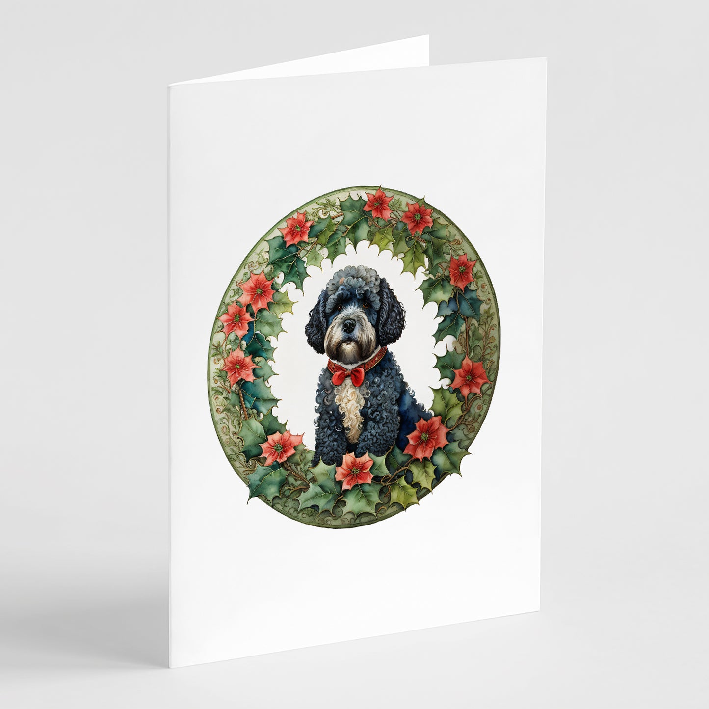 Buy this Portuguese Water Dog Christmas Flowers Greeting Cards Pack of 8