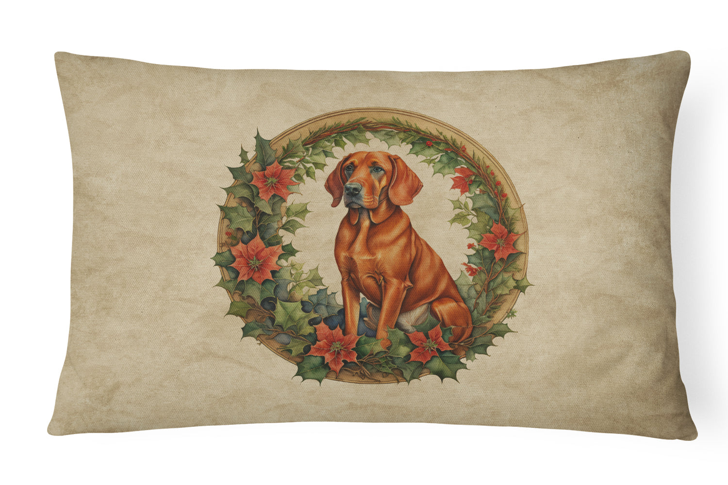 Buy this Red Redbone Coonhound Christmas Flowers Throw Pillow