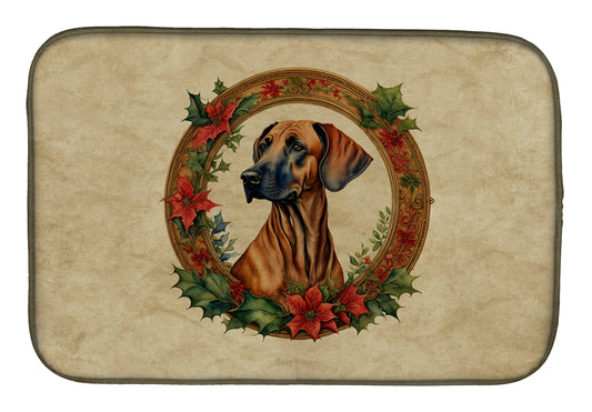 Buy this Rhodesian Ridgeback Christmas Flowers Dish Drying Mat