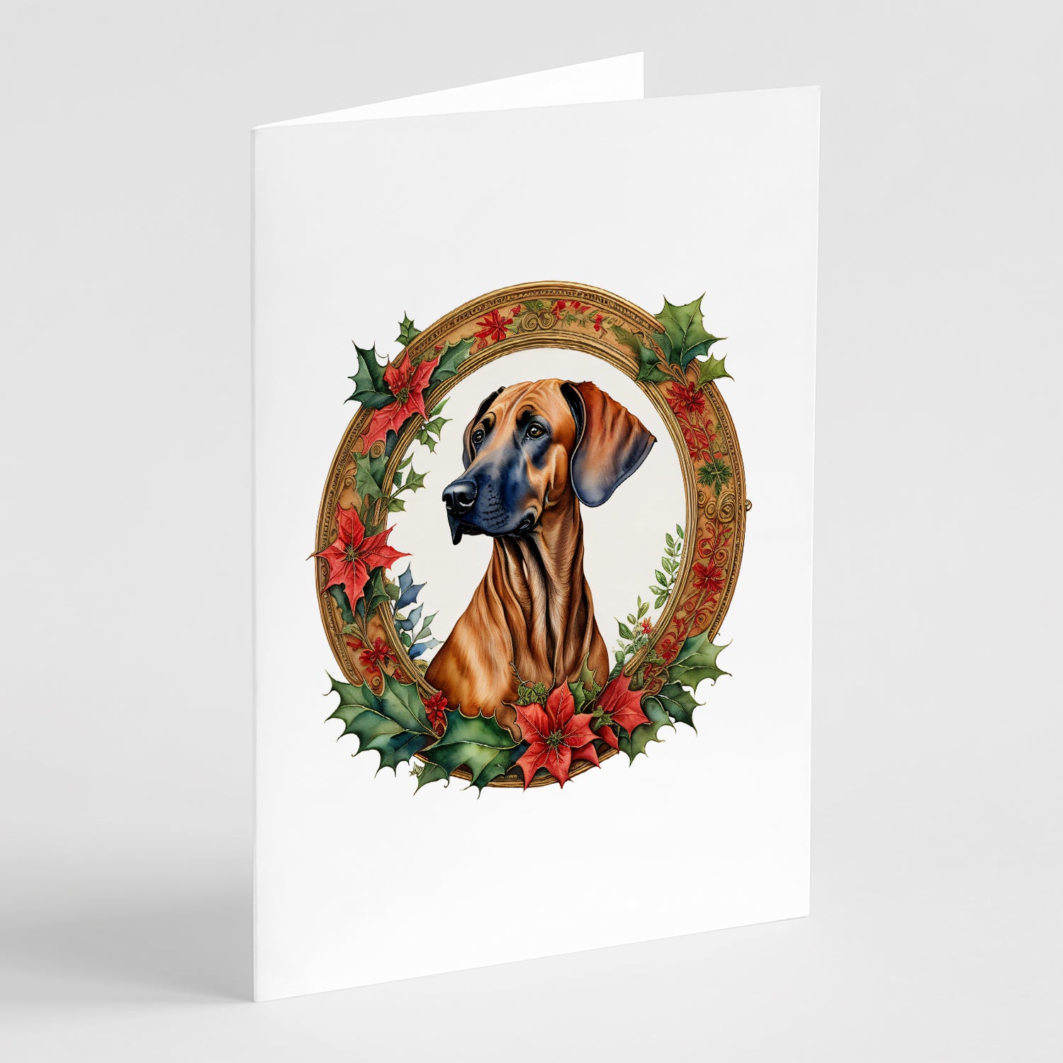 Buy this Rhodesian Ridgeback Christmas Flowers Greeting Cards Pack of 8