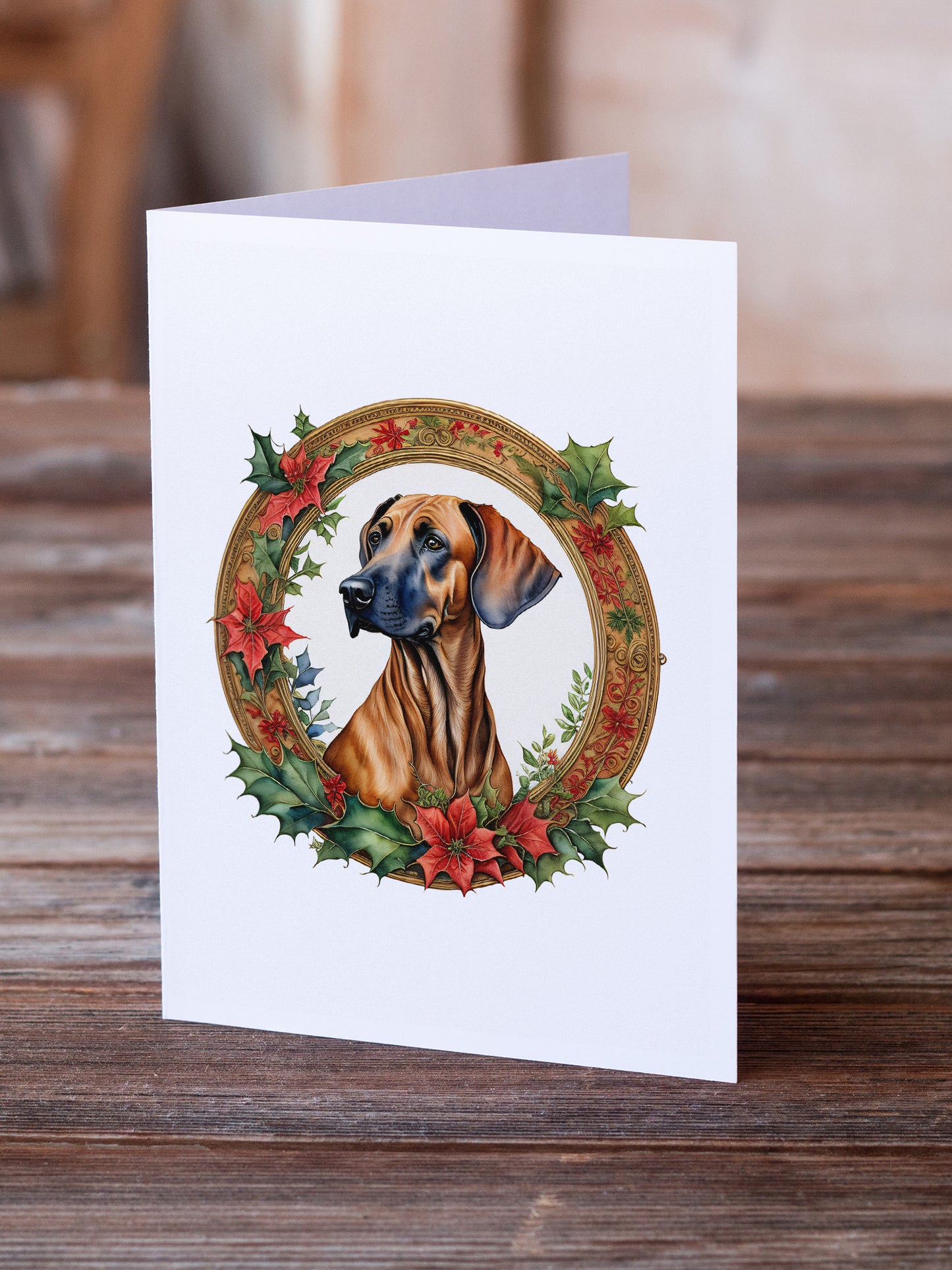 Rhodesian Ridgeback Christmas Flowers Greeting Cards Pack of 8