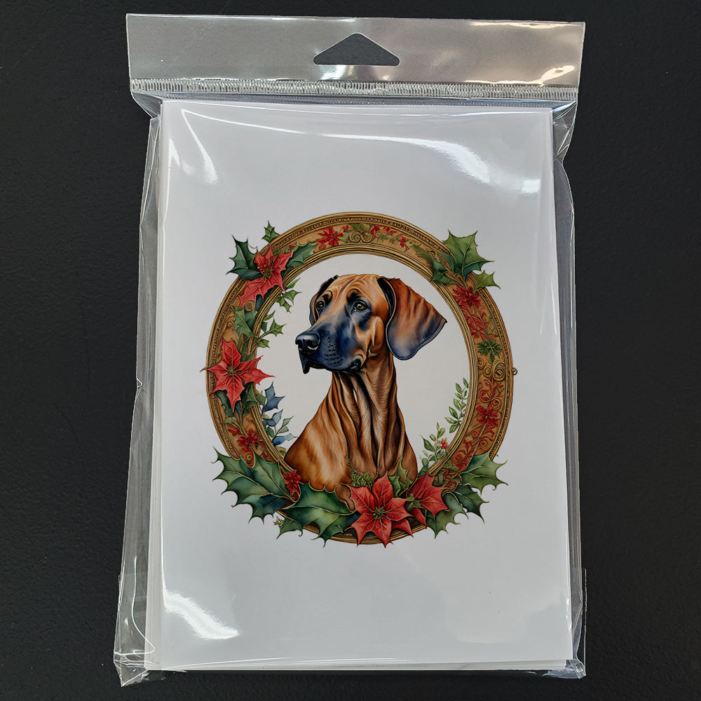 Rhodesian Ridgeback Christmas Flowers Greeting Cards Pack of 8