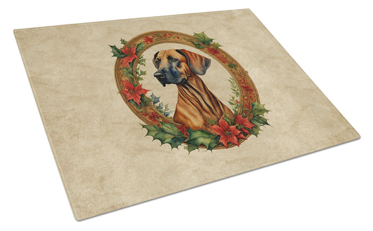 Buy this Rhodesian Ridgeback Christmas Flowers Glass Cutting Board