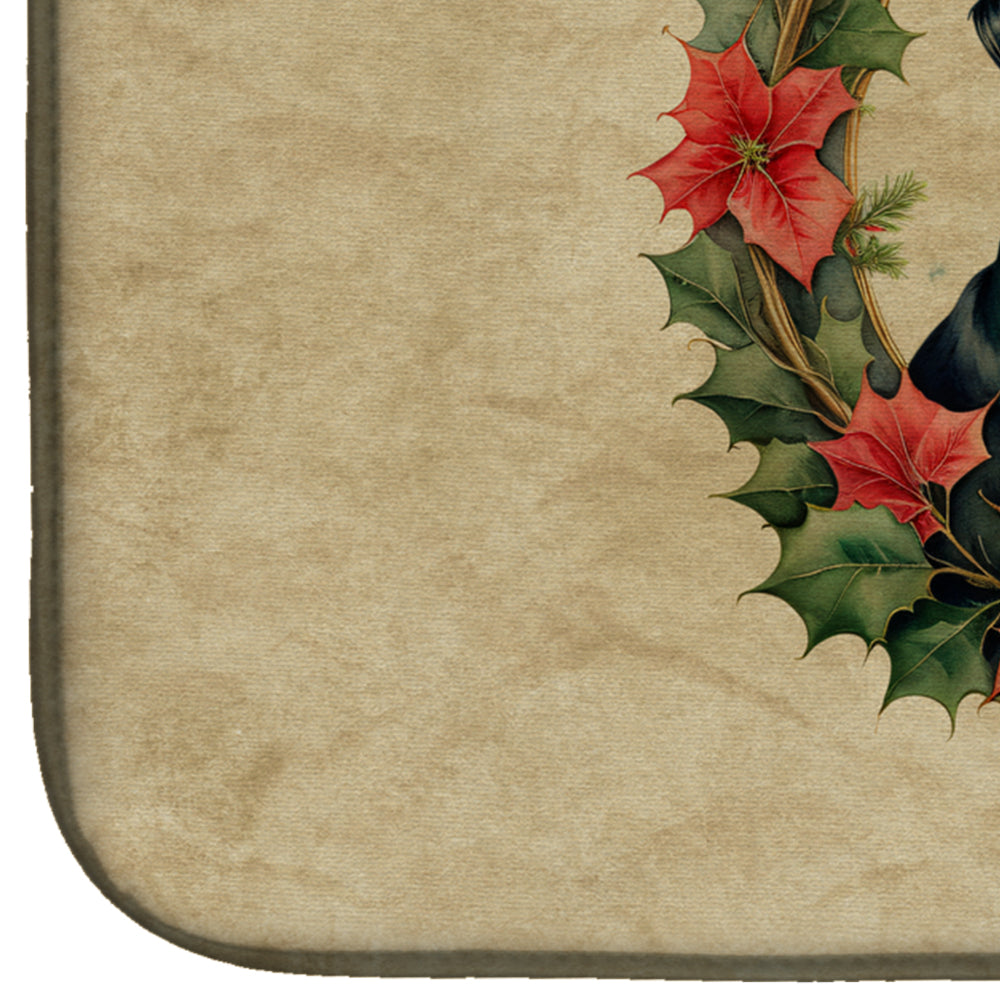 Rottweiler Christmas Flowers Dish Drying Mat