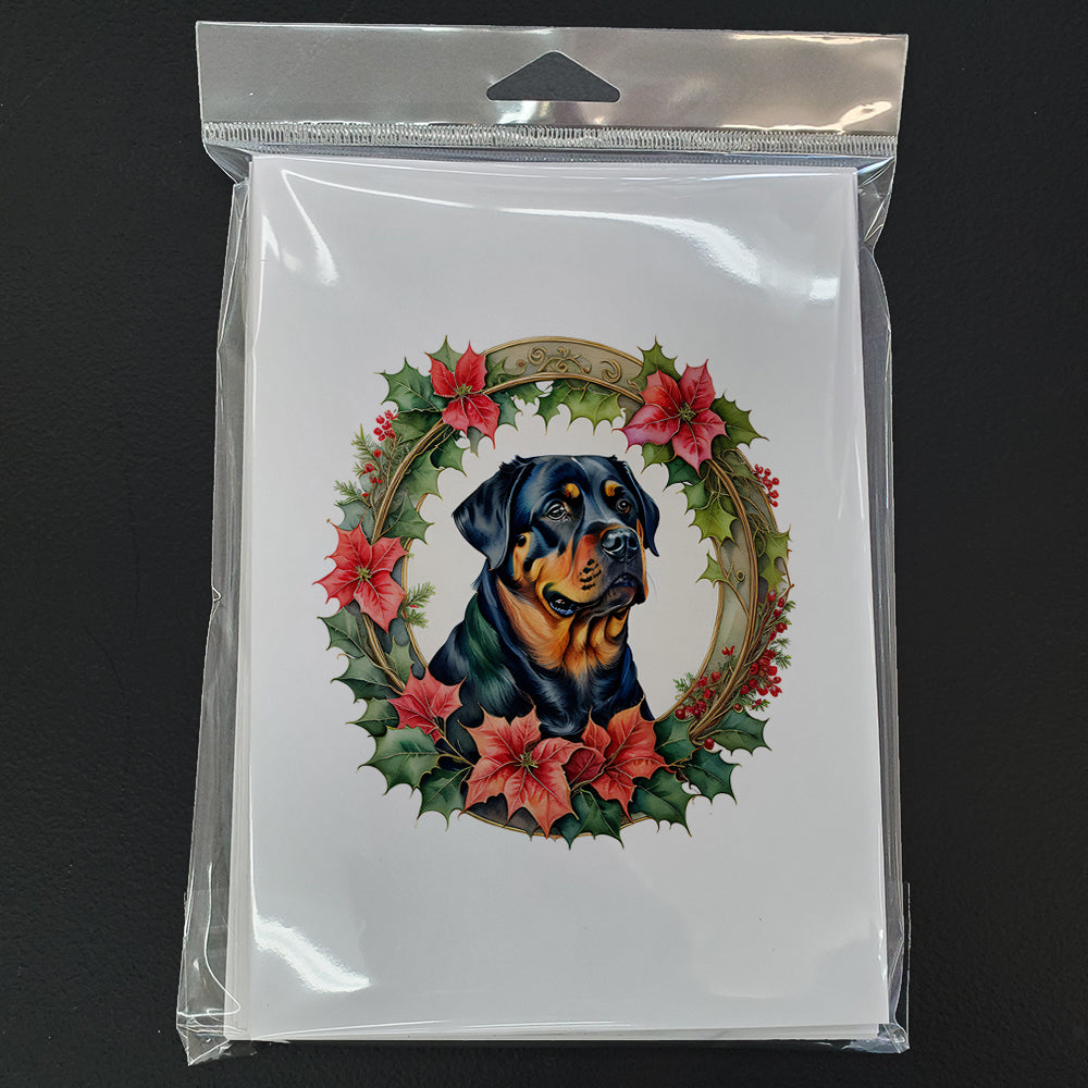 Rottweiler Christmas Flowers Greeting Cards Pack of 8