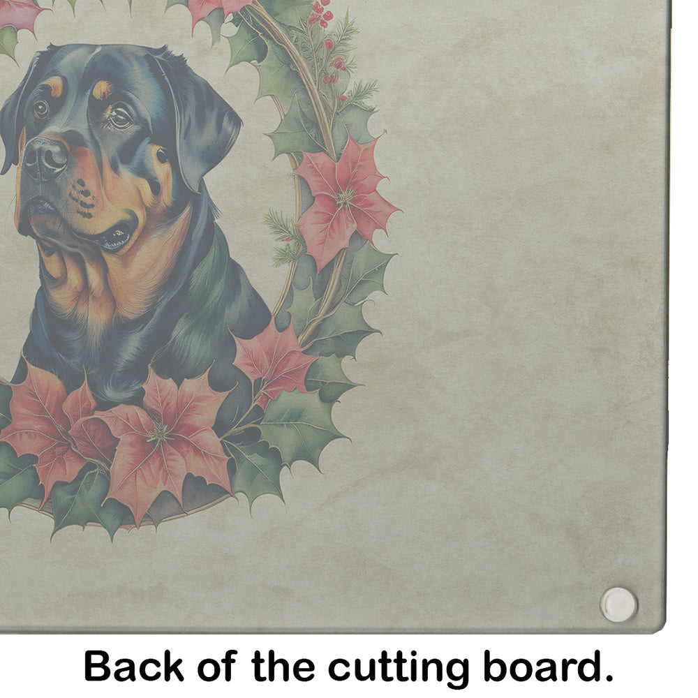 Rottweiler Christmas Flowers Glass Cutting Board