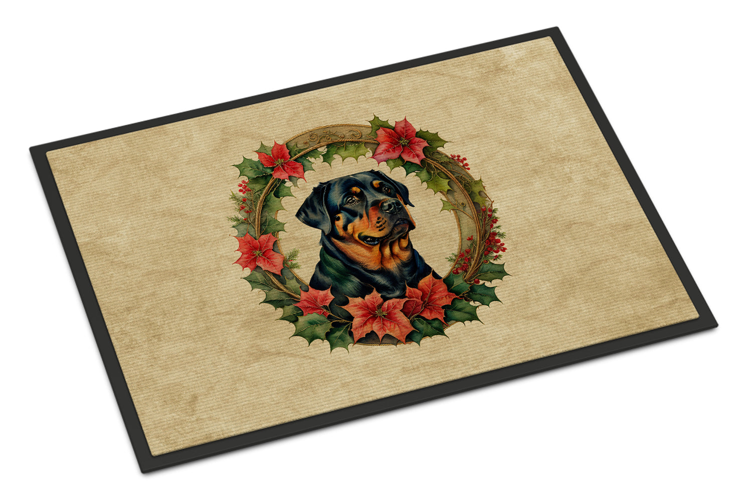 Buy this Rottweiler Christmas Flowers Doormat