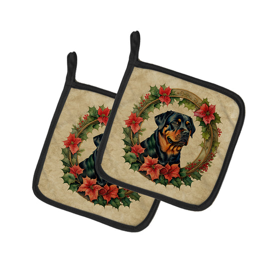 Buy this Rottweiler Christmas Flowers Pair of Pot Holders