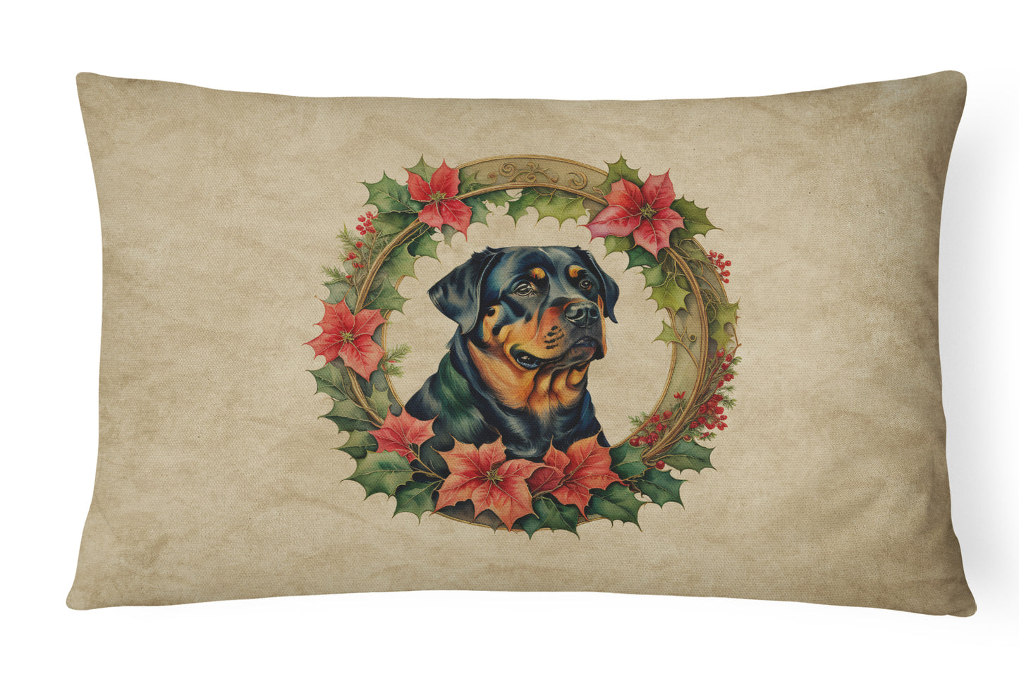 Buy this Rottweiler Christmas Flowers Throw Pillow