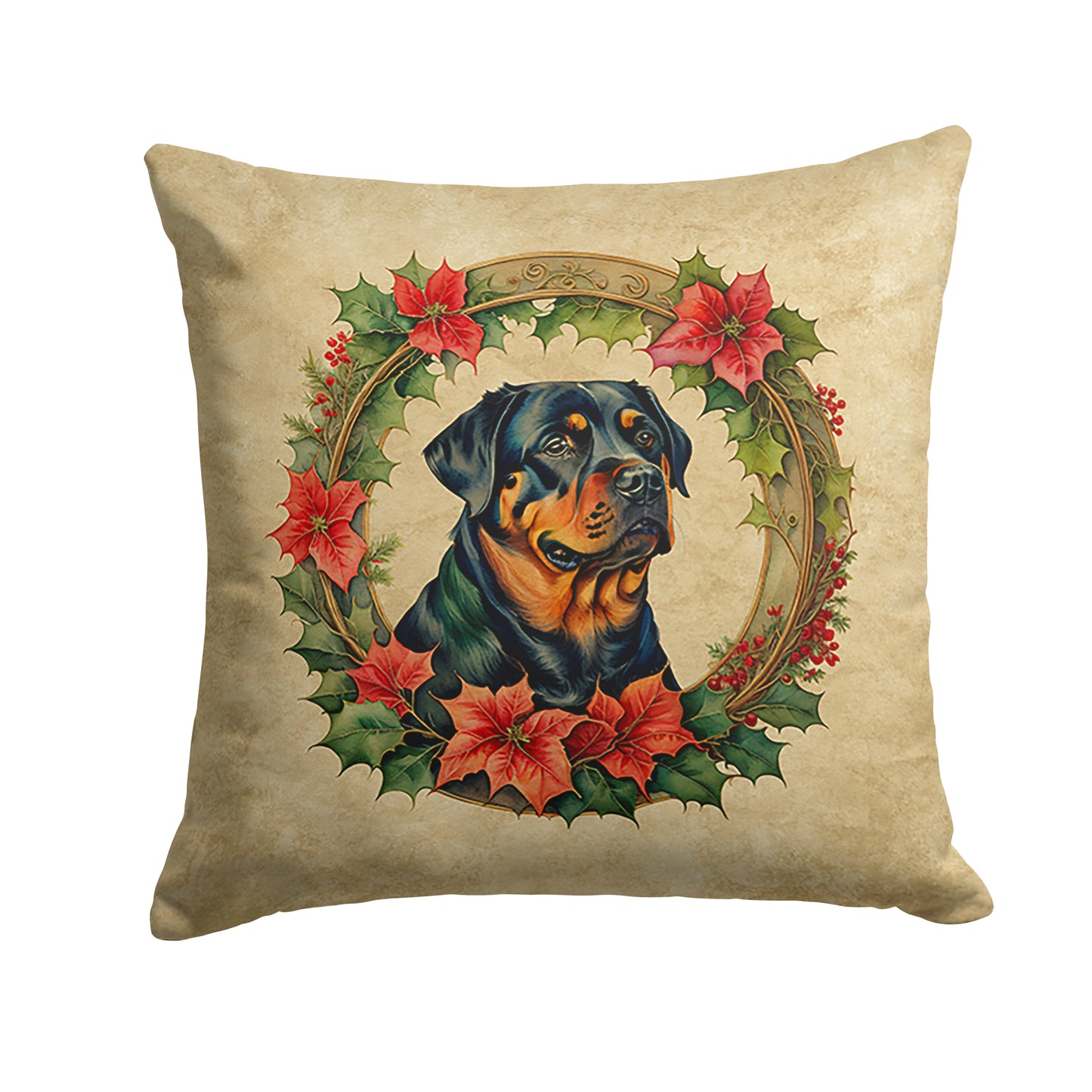 Buy this Rottweiler Christmas Flowers Throw Pillow