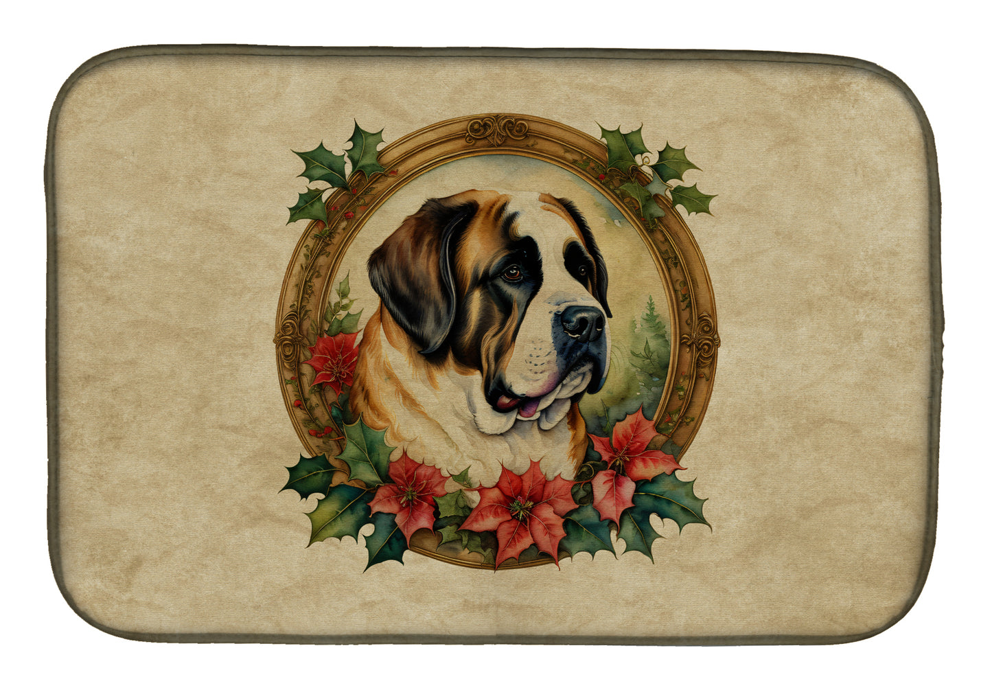 Buy this Saint Bernard Christmas Flowers Dish Drying Mat