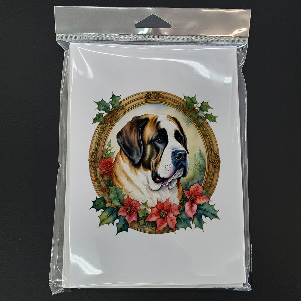 Saint Bernard Christmas Flowers Greeting Cards Pack of 8