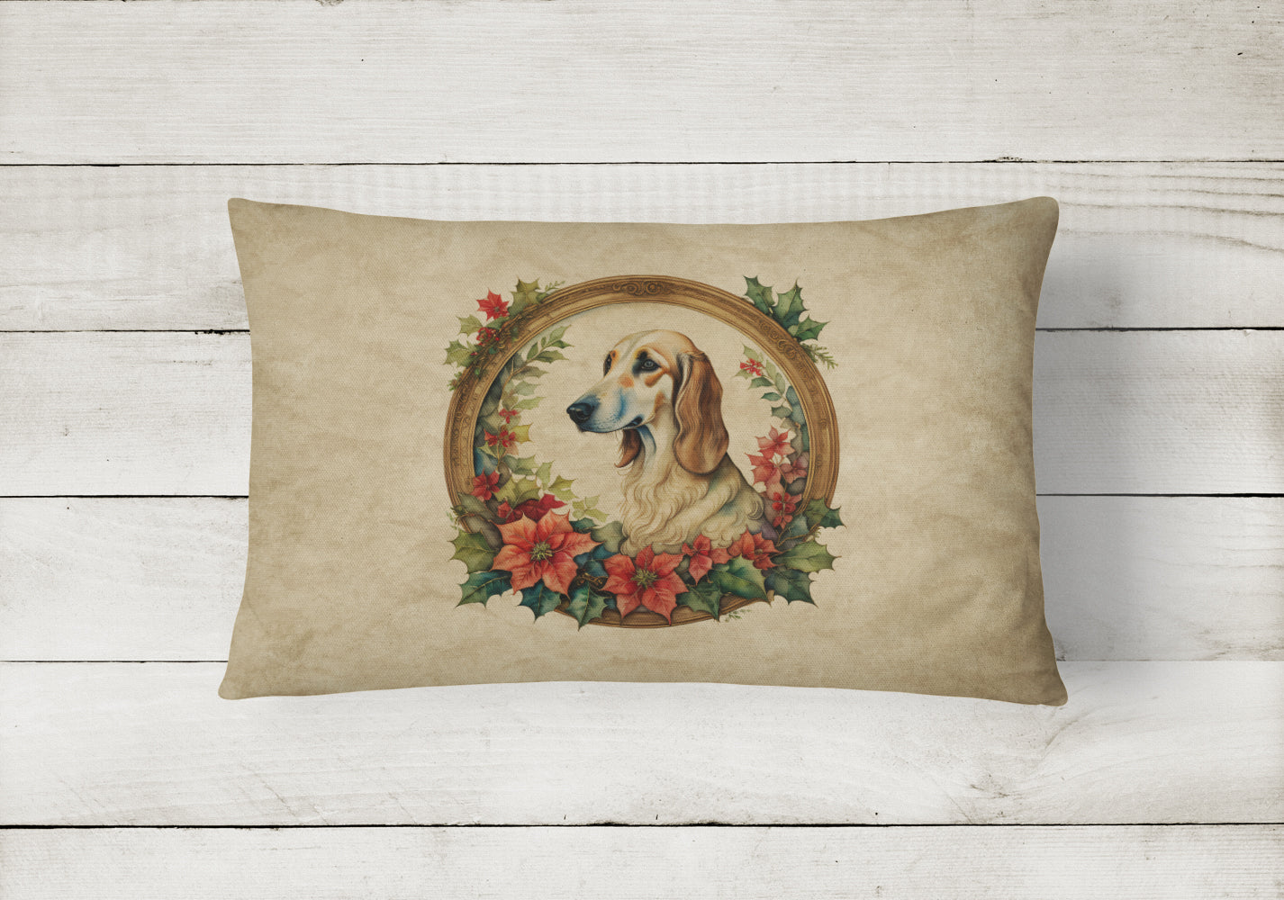 Saluki Christmas Flowers Throw Pillow