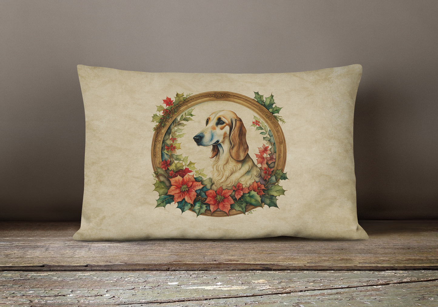 Saluki Christmas Flowers Throw Pillow