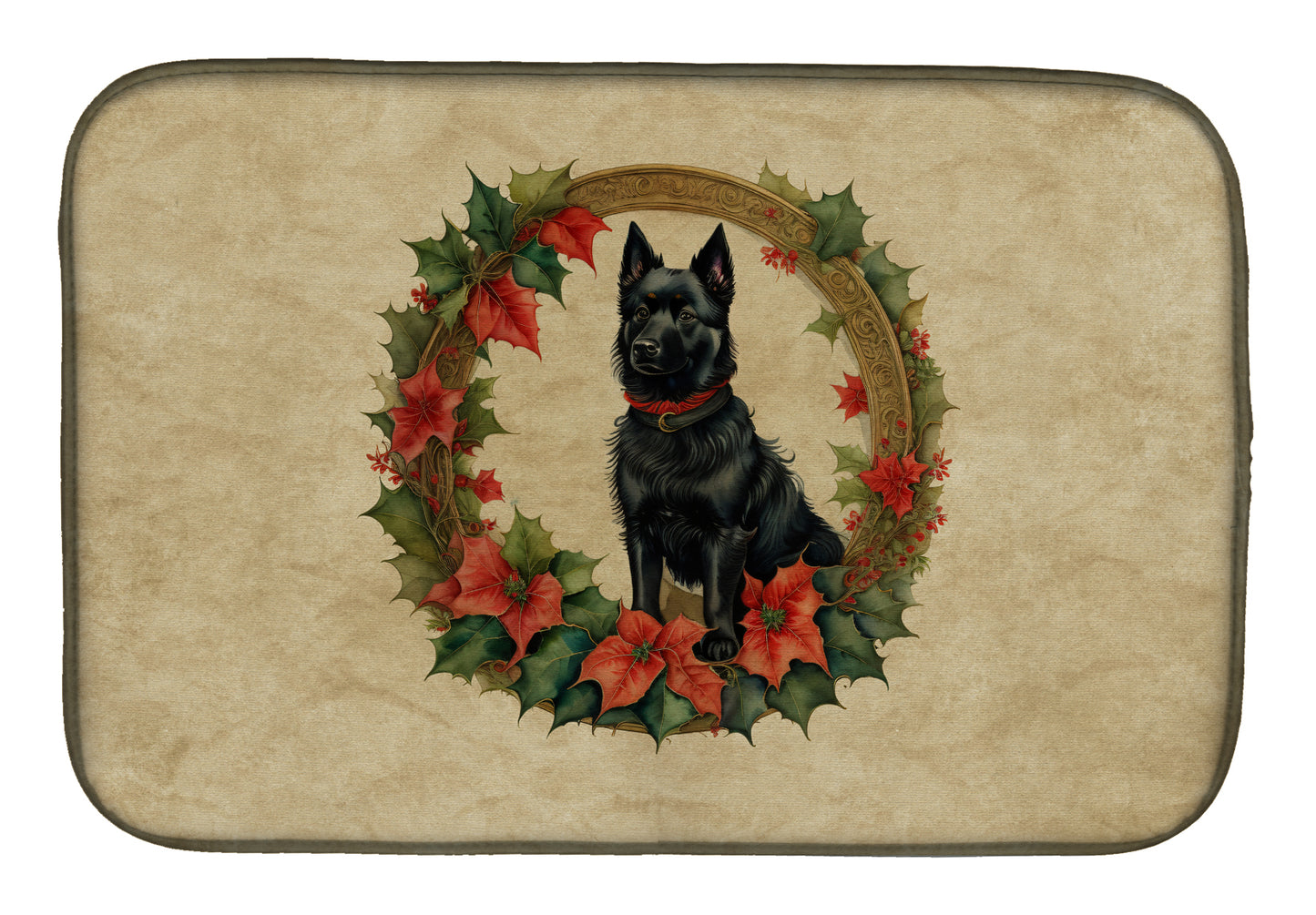 Buy this Schipperke Christmas Flowers Dish Drying Mat