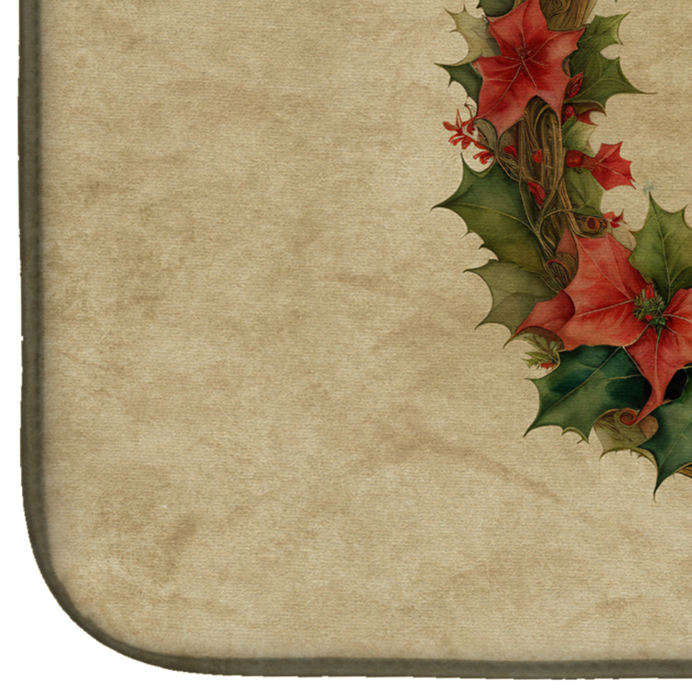 Schipperke Christmas Flowers Dish Drying Mat