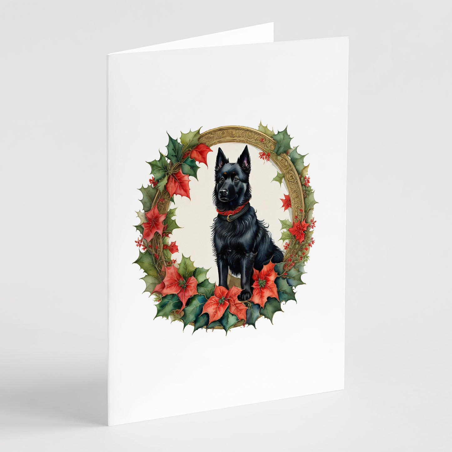 Buy this Schipperke Christmas Flowers Greeting Cards Pack of 8