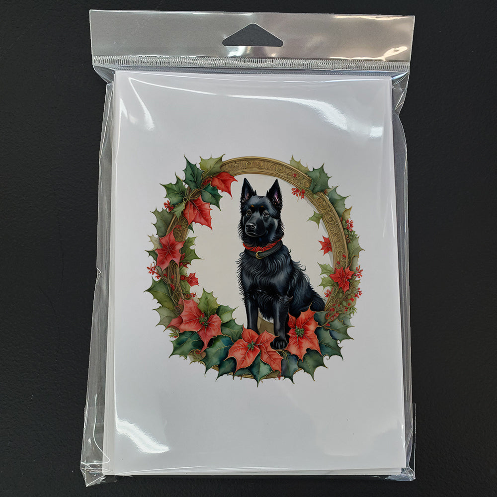 Schipperke Christmas Flowers Greeting Cards Pack of 8