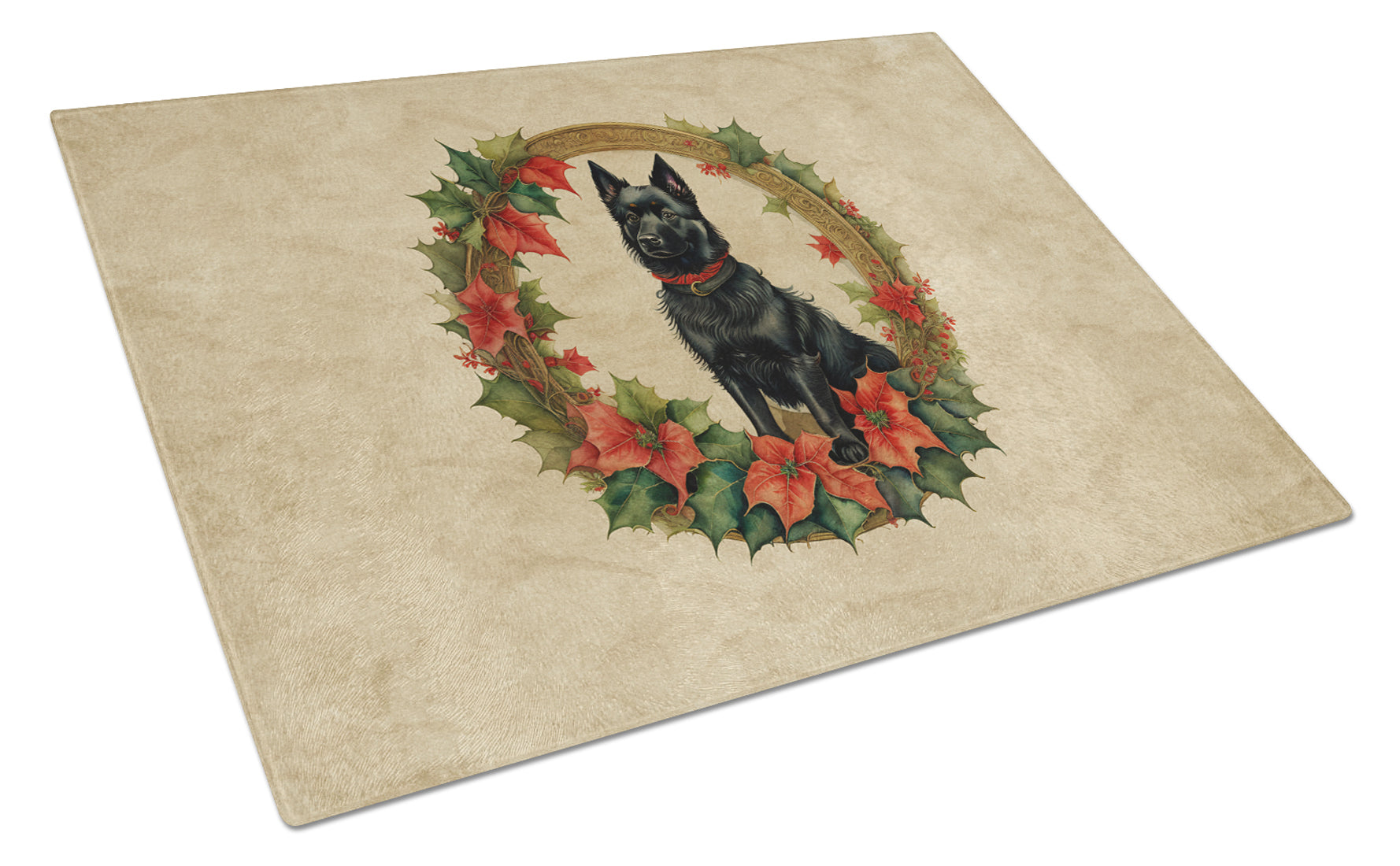 Buy this Schipperke Christmas Flowers Glass Cutting Board