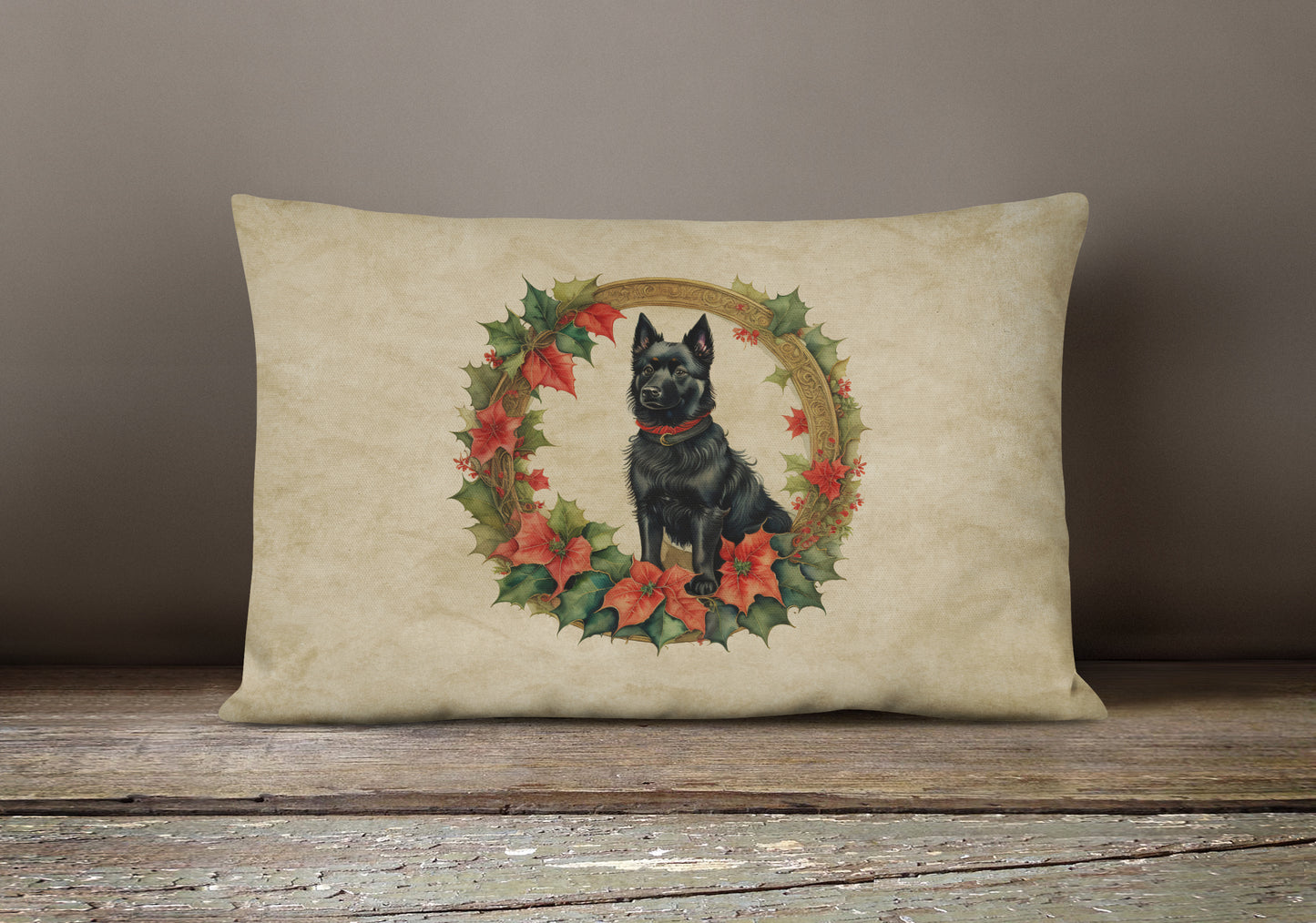 Schipperke Christmas Flowers Throw Pillow