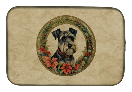 Buy this Schnauzer Christmas Flowers Dish Drying Mat