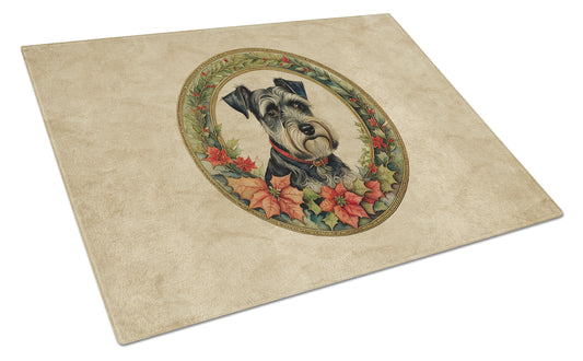 Buy this Schnauzer Christmas Flowers Glass Cutting Board