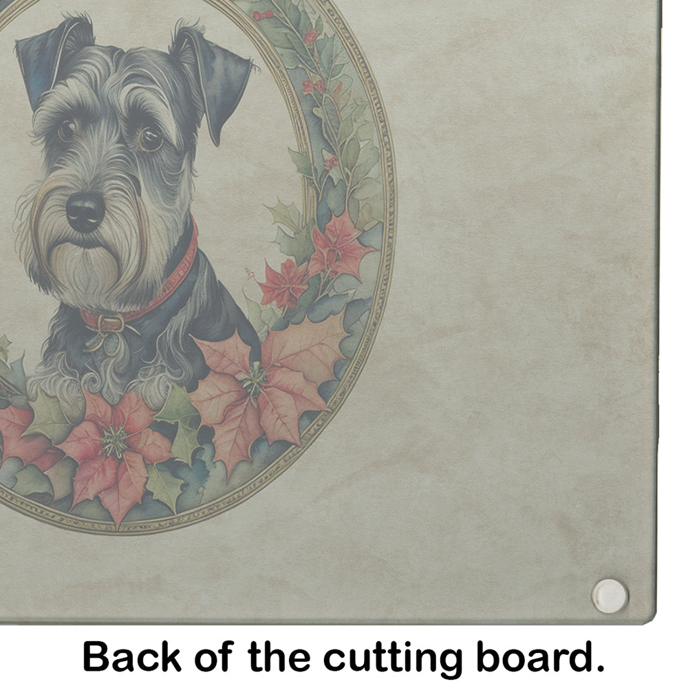 Schnauzer Christmas Flowers Glass Cutting Board