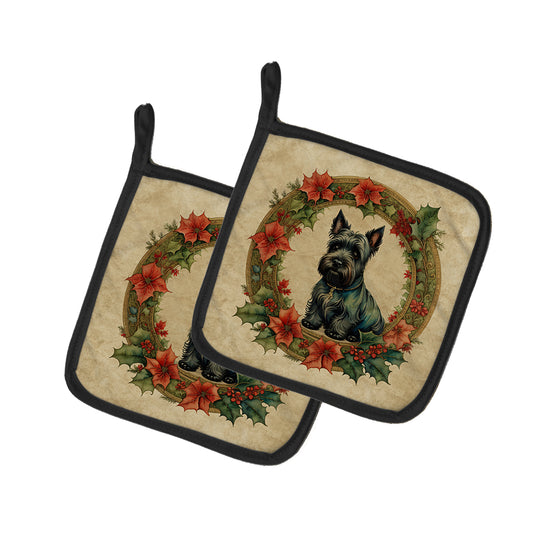 Buy this Scottish Terrier Christmas Flowers Pair of Pot Holders