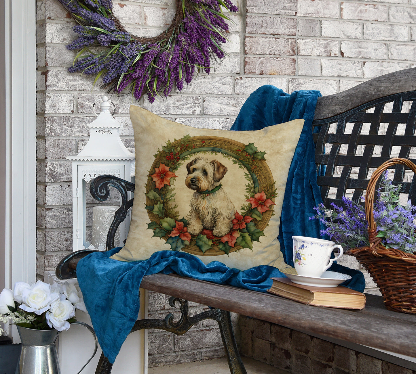 Sealyham Terrier Christmas Flowers Throw Pillow