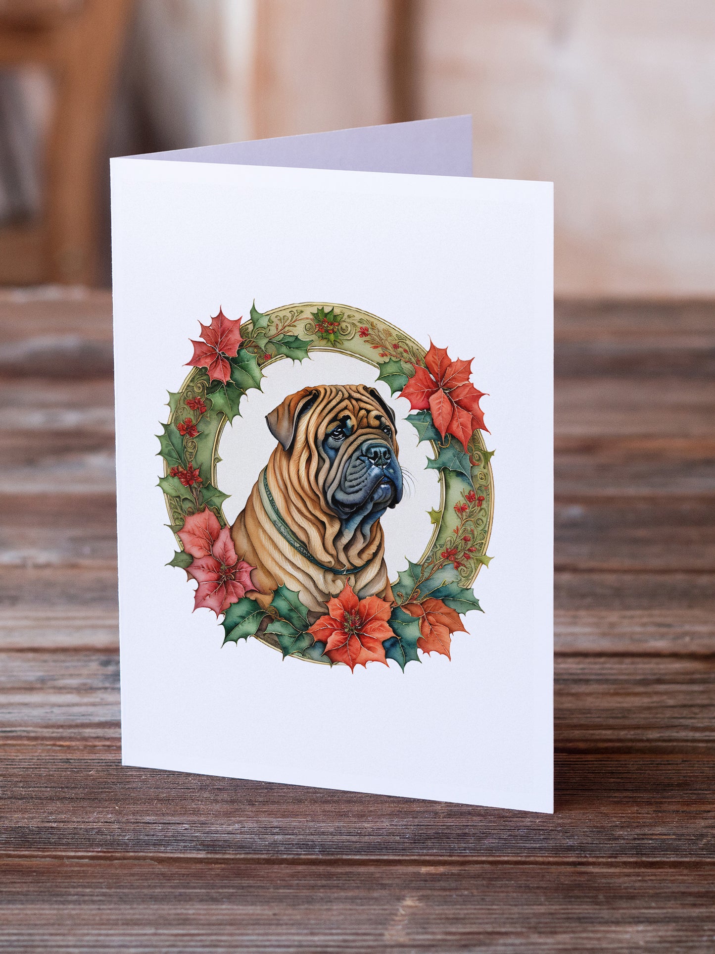 Shar Pei Christmas Flowers Greeting Cards Pack of 8