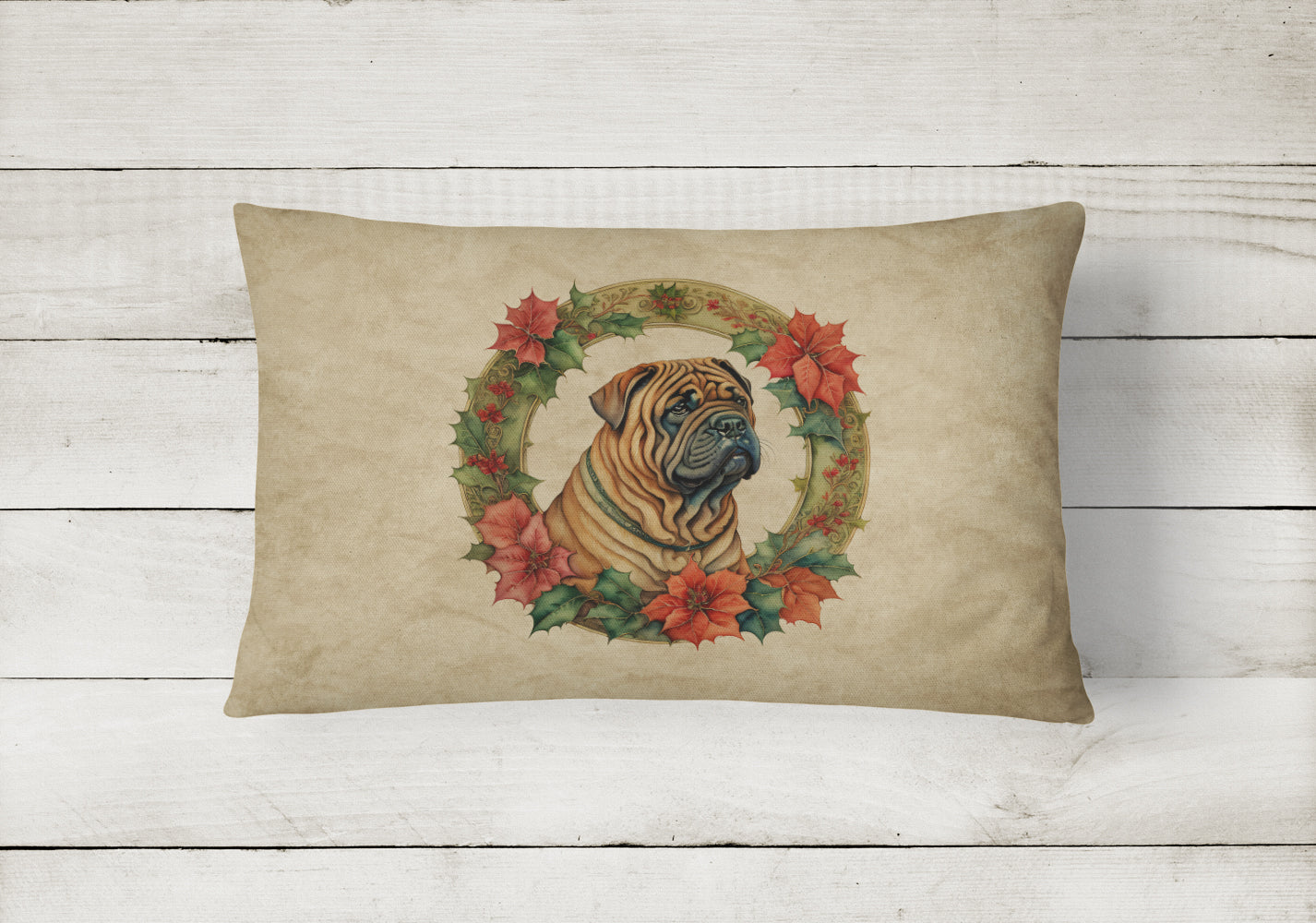 Shar Pei Christmas Flowers Throw Pillow