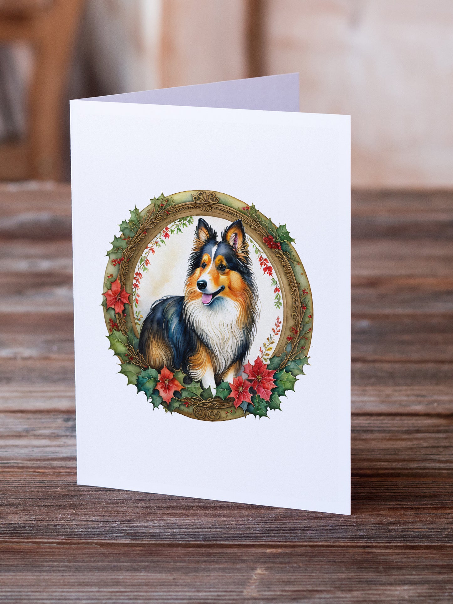 Sheltie Christmas Flowers Greeting Cards Pack of 8