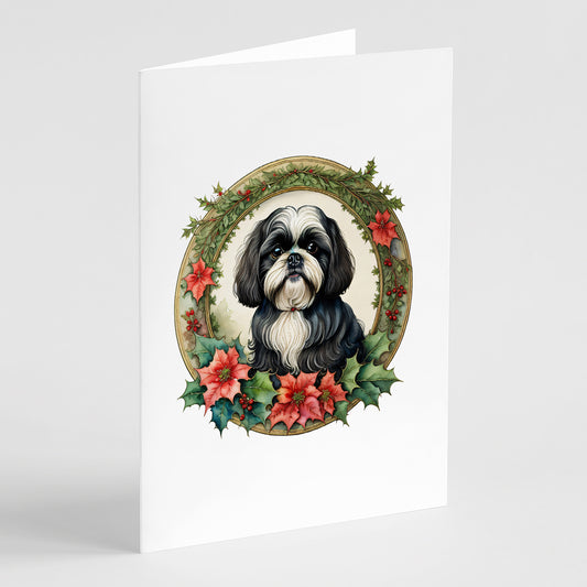 Buy this Shih Tzu Christmas Flowers Greeting Cards Pack of 8