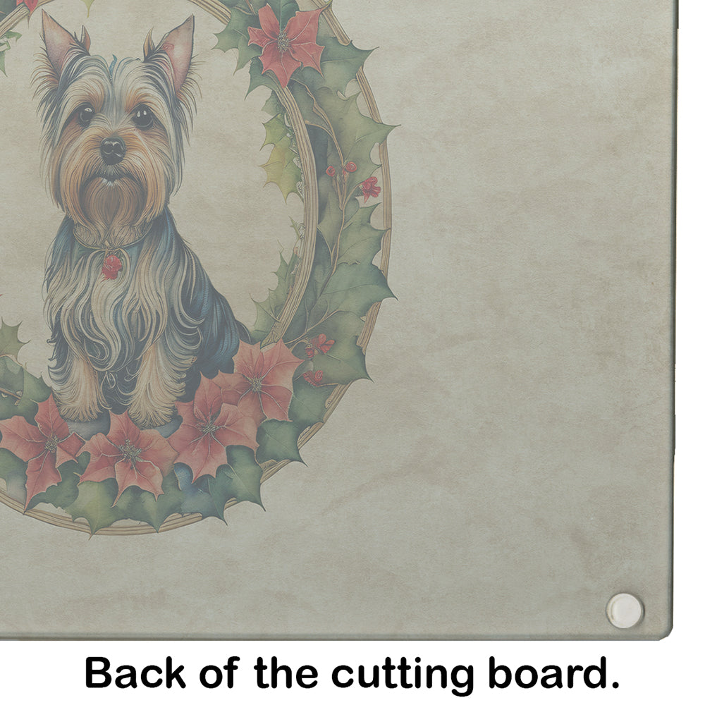 Silky Terrier Christmas Flowers Glass Cutting Board