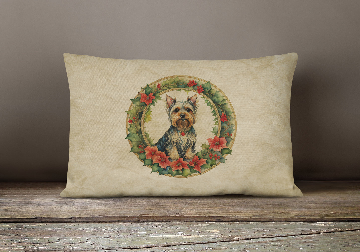 Silky Terrier Christmas Flowers Throw Pillow