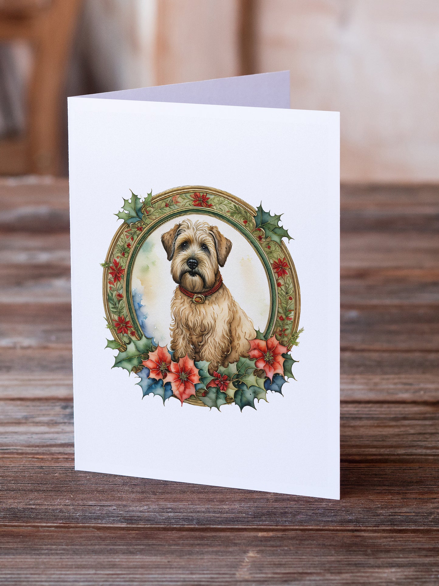 Wheaten Terrier Christmas Flowers Greeting Cards Pack of 8