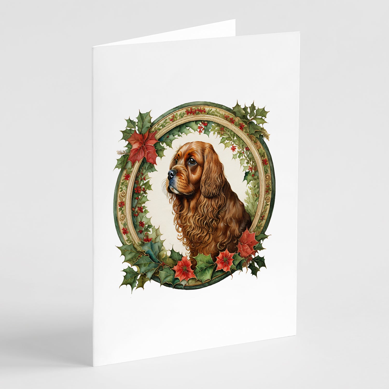 Buy this Sussex Spaniel Christmas Flowers Greeting Cards Pack of 8