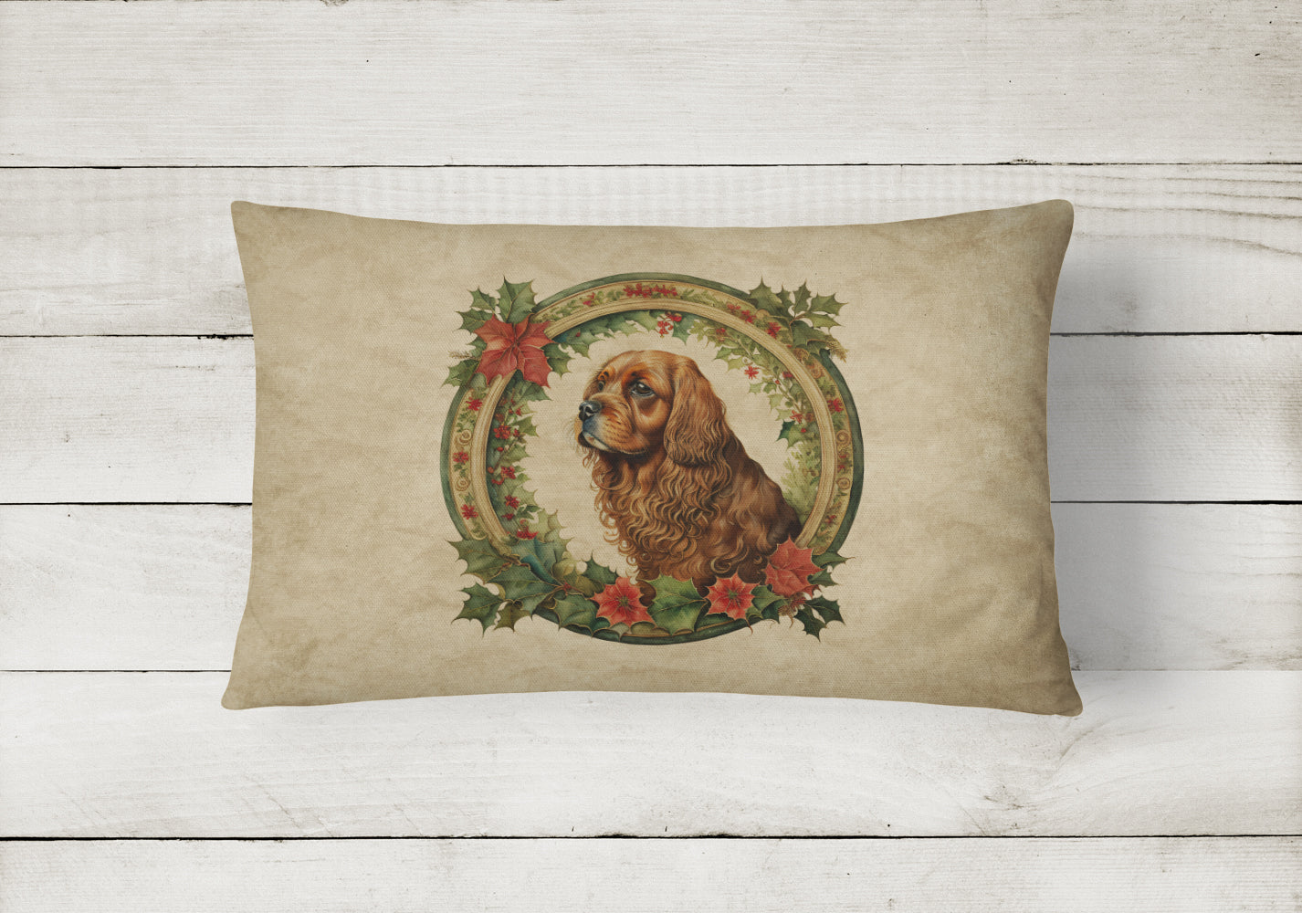 Sussex Spaniel Christmas Flowers Throw Pillow