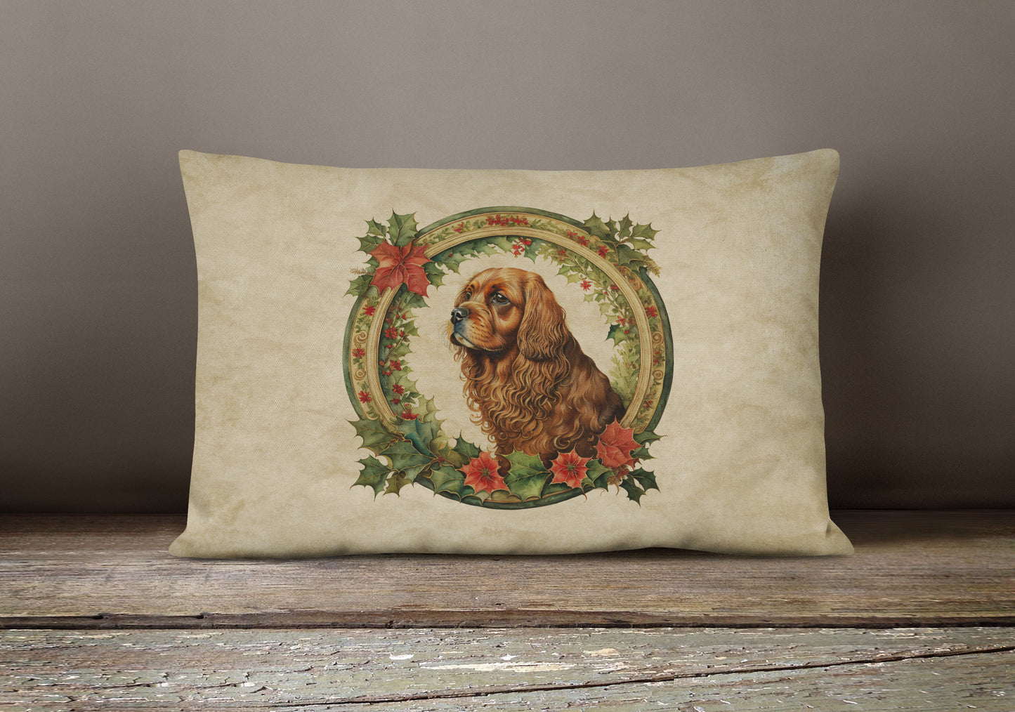 Sussex Spaniel Christmas Flowers Throw Pillow
